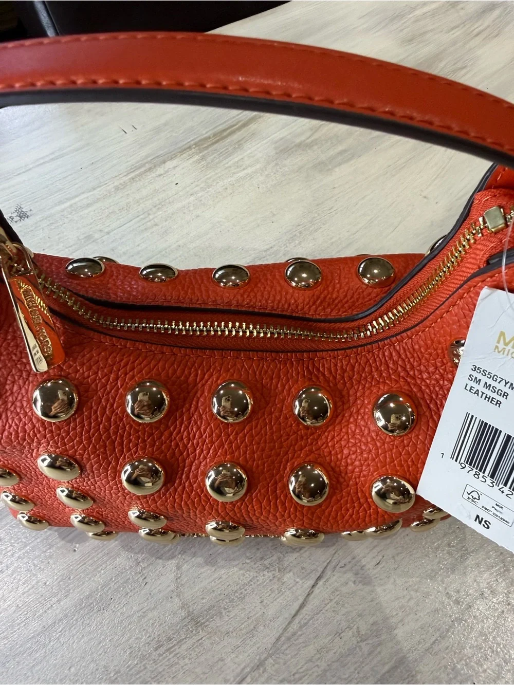 Michael Kors Ember Red Clay Studded Leather Crossbody Hobo